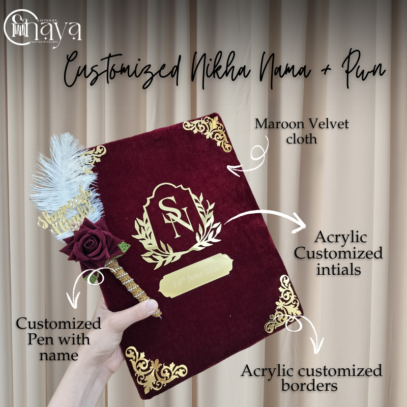 Luxury Customized Nikah Nama with Velvet Cover & Personalized Pen