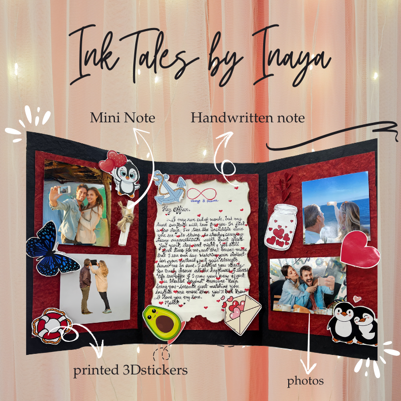 Ink Tales – Customized A4 Handwritten Tri-Fold Card with Photos & 3D Stickers