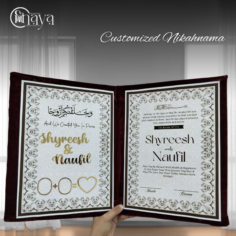 Luxury Customized Nikah Nama with Velvet Cover & Personalized Pen - Image 2