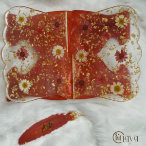 Resin Bookmark + Resin Rehal Duo Set (Handmade Floral Gold Foil Edition)